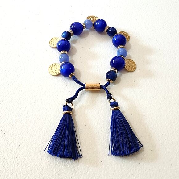 Kate Spade Pretty Poms Blue Coin Charm Festival Tassel Bracelet - Picture 3 of 7